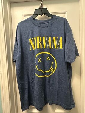 NIRVANA Navy Blue Tee with Yellow Smiley Logo